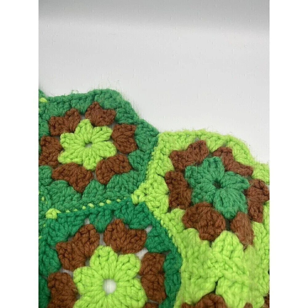 Granny Square Afghan Crochet Throw Blanket Handmade 55”x36” Vintage Multi-Color